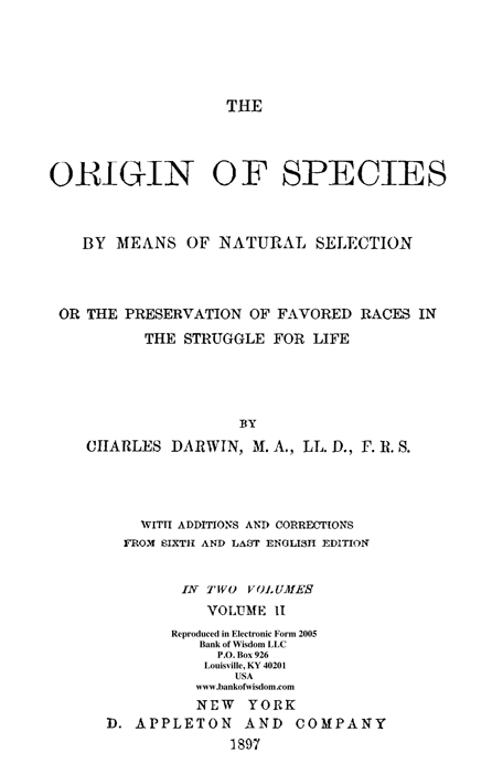 The Origin of Species, Vol. 2 of 2 Vols.